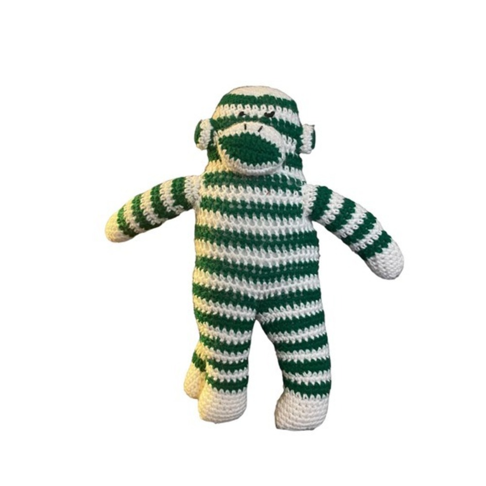 Handmade Green and White Striped Sock Monkey